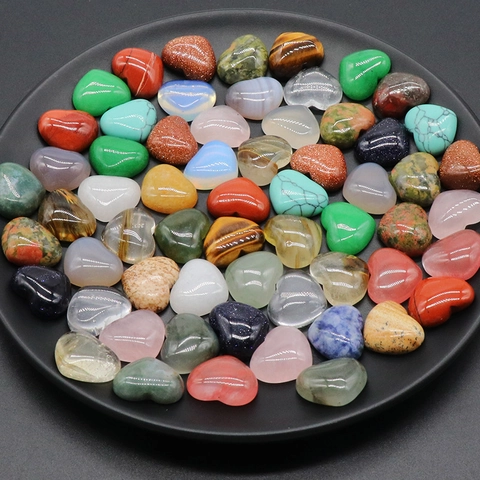 Cabochons en Pierre Naturelle et Cristal en Forme de Cœur pour Fabrication de Bijoux DIY Pierres Polies