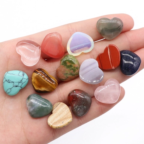 Cabochons en Pierre Naturelle et Cristal en Forme de Cœur pour Fabrication de Bijoux DIY Pierres Polies