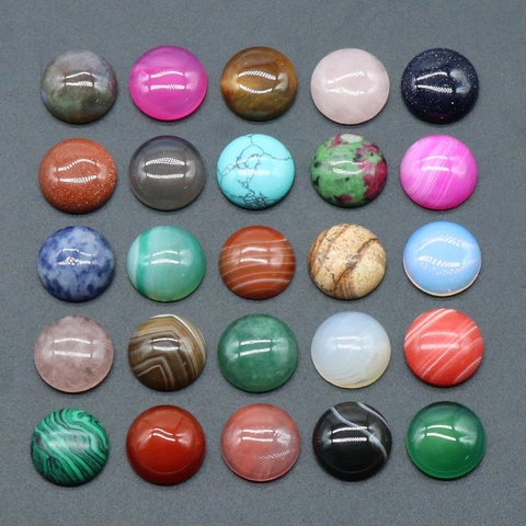 Cabochon en Cristal Naturel Agate Rond 16mm Pierre Gemme en Vrac Géométrique pour Incrustation de Bijoux DIY Accessoires