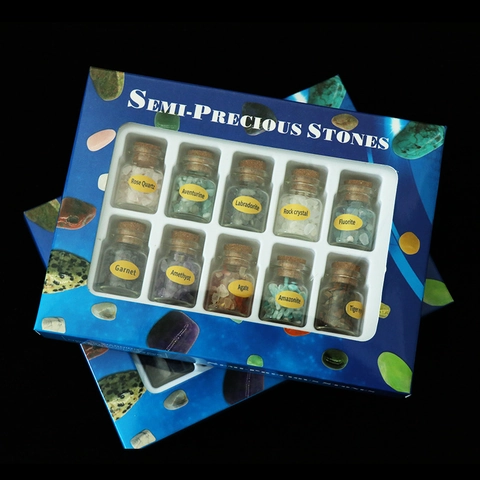 Kit di Campioni Minerali in Pietra di Cristallo Naturale Mini Bottiglie dei Desideri Con Sughero Per Decorazione Domestica Regalo Educativo