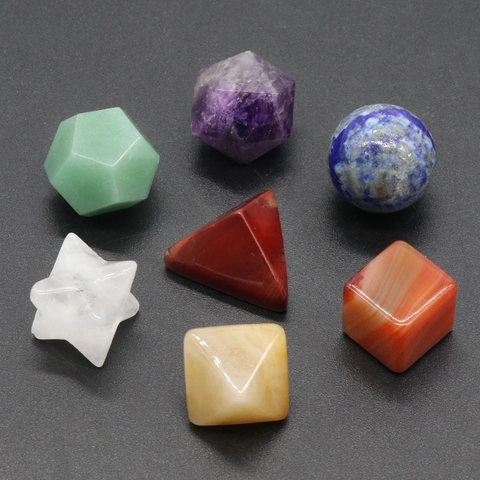 Set di Geometria Sacra in Pietra Naturale Sette Solidi Platonici Lucidati Cristalli Curativi Chakra Meditazione Pietre Energetiche Decorazione Casa Ufficio