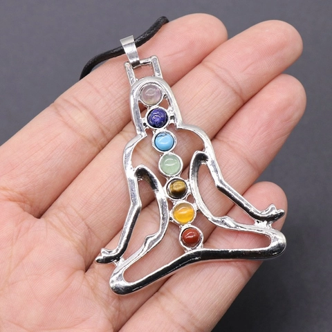 Seven Chakra Yoga Meditation Pendant Necklace Natural Crystal Stone Alloy Zen Healing Jewelry For Women Men Gift