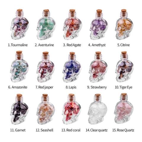 Botella de Vidrio de Calavera de Amatista Natural con Chips de Cristal Piedra Ágata Ornamento de Escritorio de Halloween Decoración del Hogar Regalo