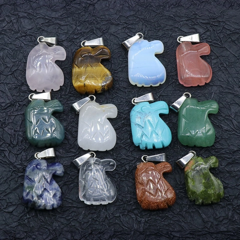 Ciondolo in Pietra Semipreziosa Naturale Forma Elefante Uccello Colori Misti Inciso Cristallo Agata Ciondoli Per Creazione Gioielli DIY