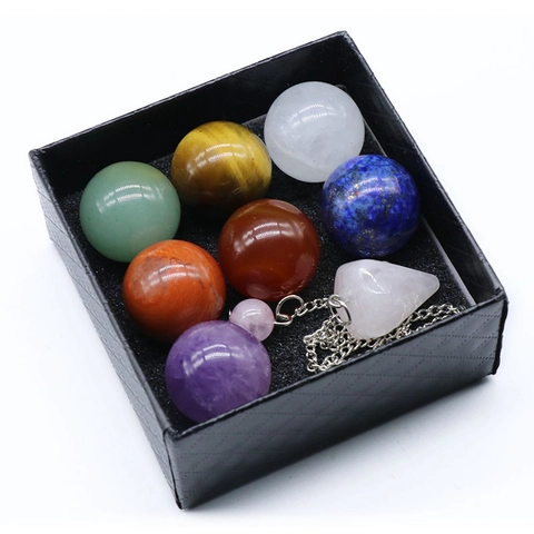 Surtido de Piedras de Curación de Chakra de Cristal Natural Bolas Pulidas y Colgante de Yoga para Meditación Equilibrio Energético Regalo