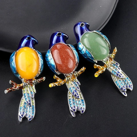 Vintage Alloy Parrot Brooch Pendant With Multi Color Semi Precious Stone Enamel Animal Bird Brooch For Women Jewelry Gift