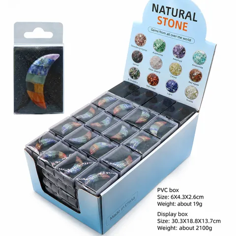 Piedra de Luna de 7 Chakras de Cristal Ágata Empalmada Natural Creciente Piedra de Sanación Pulida Gema Arcoíris Colgante Joyería DIY