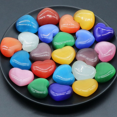 Piedra de Ojo de Gato en Forma de Corazón Pulido Piedras de Cuarzo de Cristal Sintético Colorido para Artesanía Decoración Hogar