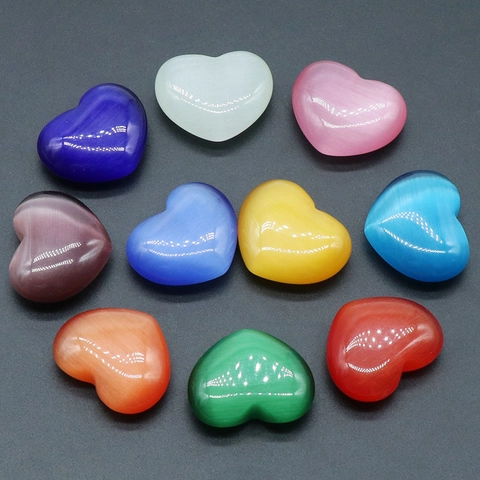 Piedra de Ojo de Gato en Forma de Corazón Pulido Piedras de Cuarzo de Cristal Sintético Colorido para Artesanía Decoración Hogar