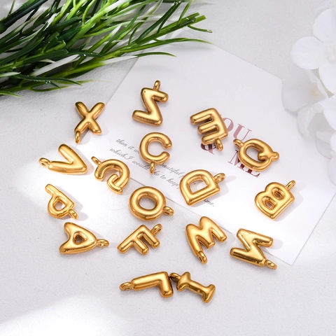 3D Balloon English Letter Pendant Stainless Steel Initial Alphabet Charm For DIY Jewelry Making Necklace Accessory Women