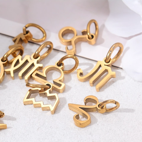 Ciondolo in Acciaio Inossidabile a Dodici Segni Zodiacali Placcato Oro Oroscopo Charms per Creazione di Collane e Bracciali Fai da Te Accessori per Gioielli di Moda