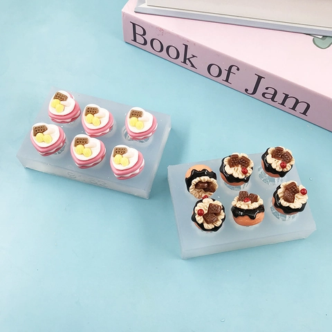 Miniatur Essensspiel Silikonform Mini Kuchen Herz Obstkorb Fondant Schokolade Handgemacht DIY Backen Bastelform