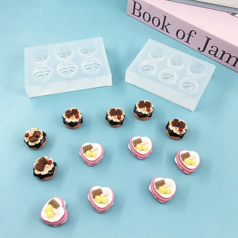 Miniatur Essensspiel Silikonform Mini Kuchen Herz Obstkorb Fondant Schokolade Handgemacht DIY Backen Bastelform