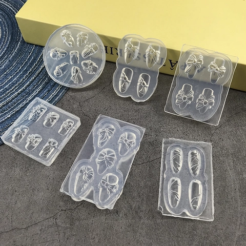 Transparent 3D Silicone Nail Art Mold For DIY Butterfly Bow Decoration Tools Flexible Reusable Manicure Jewelry Casting Molds