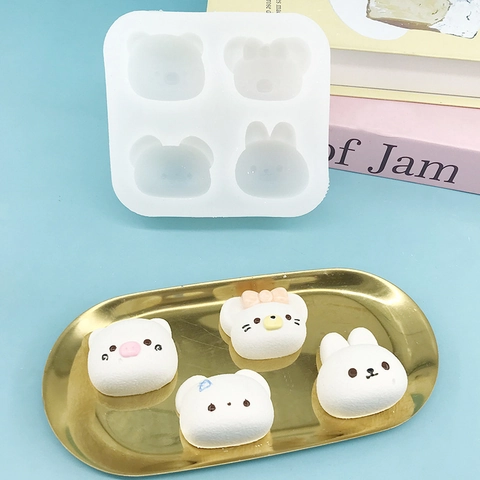 4 Hohlräume Cartoon Tierkopf Silikonform Für Schokolade Fondant Gips DIY Backen Kuchen Dekoration Werkzeuge Hitzebeständig