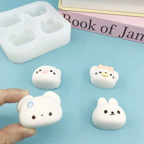 4 Hohlräume Cartoon Tierkopf Silikonform Für Schokolade Fondant Gips DIY Backen Kuchen Dekoration Werkzeuge Hitzebeständig