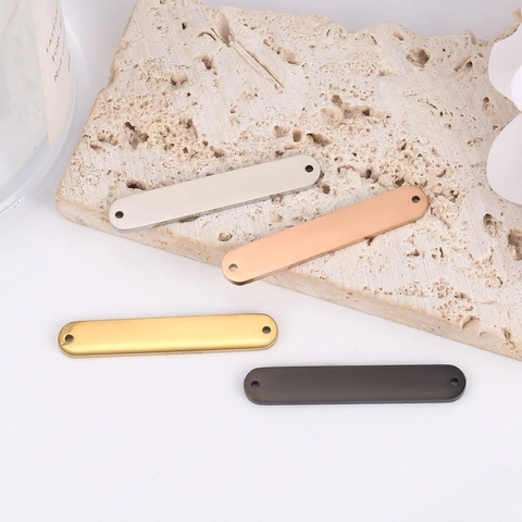 Stainless Steel Rectangle Double Hole Connector Blank Bar Mirror Polish DIY Jewelry Making Engraving Pendant Findings