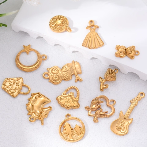 Stainless Steel Animal Musical Instrument Shape Pendants Vacuum Gold Plated Charms For DIY Jewelry Making Necklace Bracelet Findings