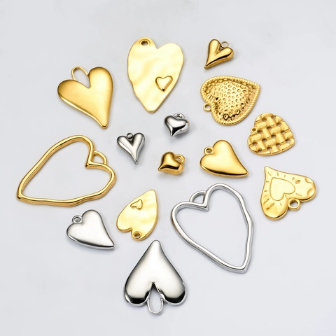 Stainless Steel Heart Pendant For DIY Jewelry Making Gold Silver Metal Irregular Heart Charms For Necklace Bracelet Crafting