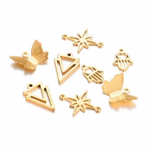 Minimalist Stainless Steel DIY Jewelry Charms Butterfly Hexagram Hamsa Triangle Geometric Pendants For Necklace Bracelet Making