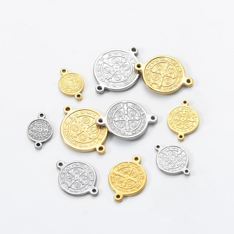 Roestvrijstalen Sint-Benedictusmedaille Religieuze Munt Hanger Dubbel Gat DIY Sieraden Connector Voor Armband Ketting Maken
