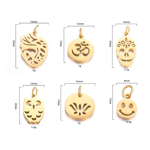 Stainless Steel Hollow Heart Skull Owl Om Lotus Smiley Face Pendants Polished Metal Charms For DIY Jewelry Making Accessories