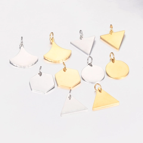Polished Stainless Steel Geometric Pendants For DIY Jewelry Making Triangle Hexagon Round Ginkgo Leaf Charms Jewelry Findings