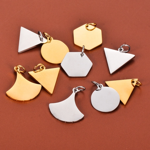 Polished Stainless Steel Geometric Pendants For DIY Jewelry Making Triangle Hexagon Round Ginkgo Leaf Charms Jewelry Findings