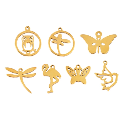 Stainless Steel Animal Charms For Jewelry Making DIY Butterfly Dragonfly Owl Bird Flamingo Pendant Accessories Crafting