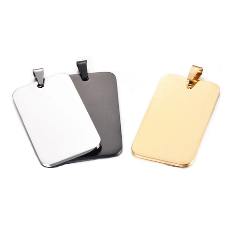 Stainless Steel Rectangle Dog Tag Pendant Blank Plain Military Identity Label DIY Engraving Accessory For Jewelry Making Unisex