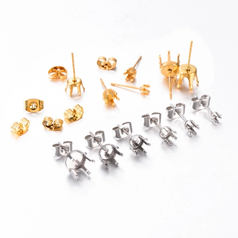 Stainless Steel Six-Claw Earring Stud Base Holder For DIY Jewelry Making Claw Cup Earring Posts With Butterfly Backs