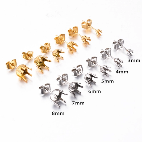 Stainless Steel Six-Claw Earring Stud Base Holder For DIY Jewelry Making Claw Cup Earring Posts With Butterfly Backs