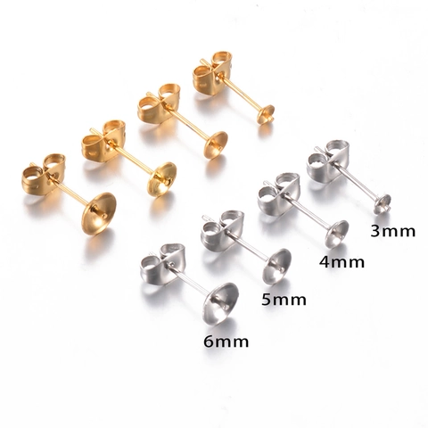 Stainless Steel Earring Stud Findings DIY Jewelry Accessories Cup Tray Earring Posts With Butterfly Backs Gold Silver Stud Base