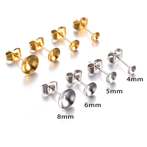 Stainless Steel Cup Pin Earring Posts For DIY Jewelry Making Round Bowl Base Blank Stud Earring Findings Components With Butterfly Backs