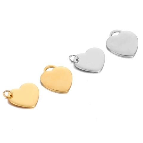 Stainless Steel Heart Shape Pendants Mirror Polished Blank Metal Tags DIY Jewelry Making Findings Heart Charms For Necklace