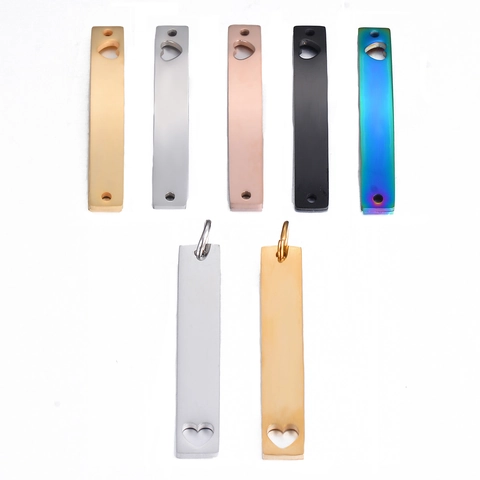 Stainless Steel Heart Cutout Rectangle Bar Pendant Connector For DIY Necklace Bracelet Jewelry Making Accessories Findings