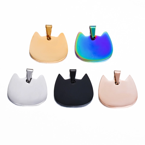 Roestvrij Stalen Kattenkop Hanger Blanco Metalen Huisdier Tag Gepolijst Verguld Kattenoor Vorm DIY Sieraden Accessoires
