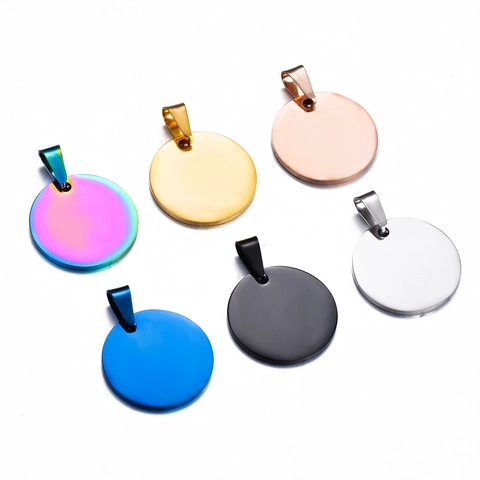 Ciondolo Rotondo in Acciaio Inossidabile per Fai da Te Accessori Disco Metallico per Incisione Targhette Identificative