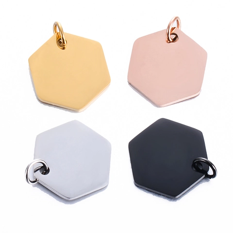 Placa de Perro Hexagonal de Acero Inoxidable en Blanco para Hacer Joyería DIY Colgante Hexagonal Pulido Accesorios de Charm de Mascota
