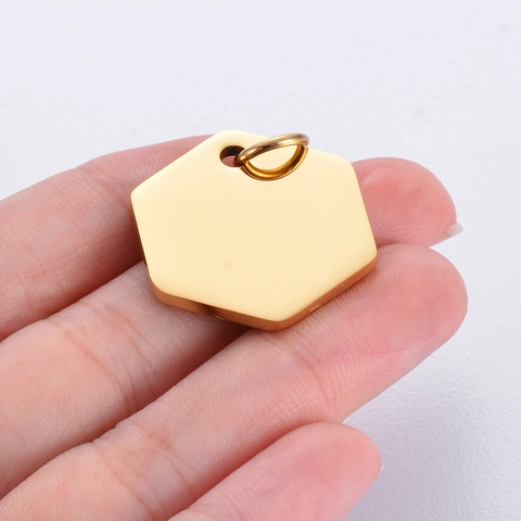 Placa de Perro Hexagonal de Acero Inoxidable en Blanco para Hacer Joyería DIY Colgante Hexagonal Pulido Accesorios de Charm de Mascota