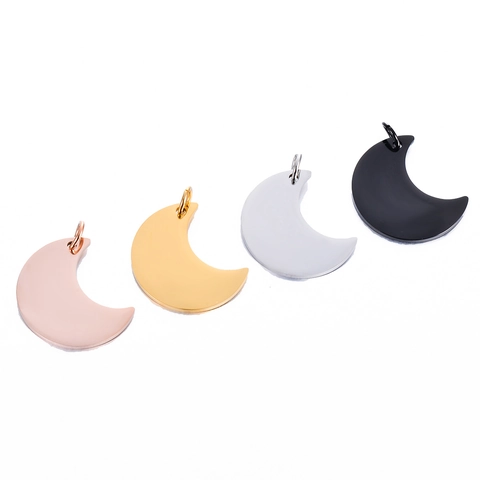 Stainless Steel Crescent Moon Pendant Blank Tag For DIY Jewelry Making Necklace Accessories Engravable Mirror Polished Moon Charm
