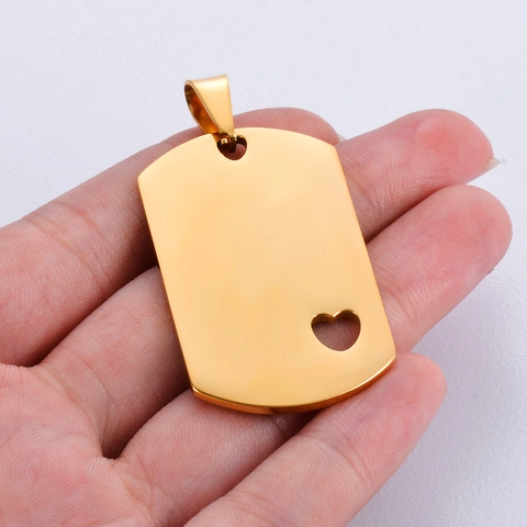 Roestvrij Staal Hol Hart Rechthoekige Hanger Blank Dog Tag Voor DIY Sieraden Maken Huisdier ID Tag Gepolijste Hanger
