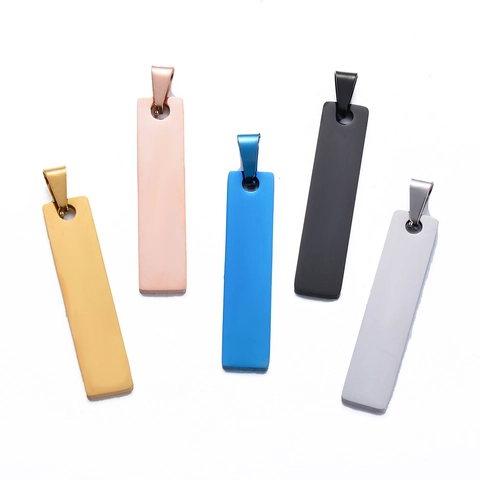 Stainless Steel Rectangle Pendant Blank Military Tag For DIY Jewelry Making Polished Mirror Smooth Gold Silver Black Blue