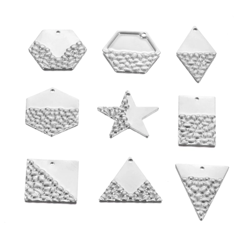 Stainless Steel Geometric Textured DIY Pendants Hammered Metal Charms For Earring Necklace Making Gold Silver Jewelry Findings