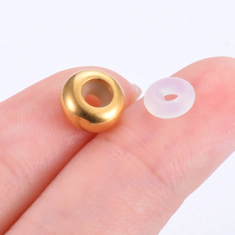 Stainless Steel Rondelle Stopper Beads With Silicone Core For DIY Jewelry Making Bracelet Positioning Spacing Beads
