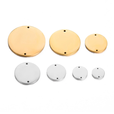 Mirror Polished Stainless Steel Round Blank Pendant Double Hole Connector Charms Tags For Jewelry Making DIY Findings