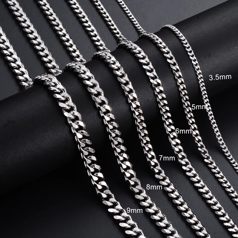 Stainless Steel Cuban Link Chain Necklace For Men Unisex Hip Hop Punk Heavy Curb Chain Gold Black Silver Fashion Jewelry Accessory