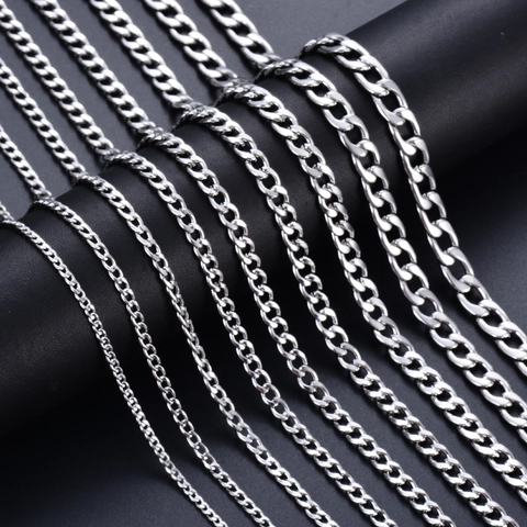 Stainless Steel Curb Chain Necklace For Men Women Hip Hop Flat NK Chain Minimalist Steel Color Jewelry Accessories Gift