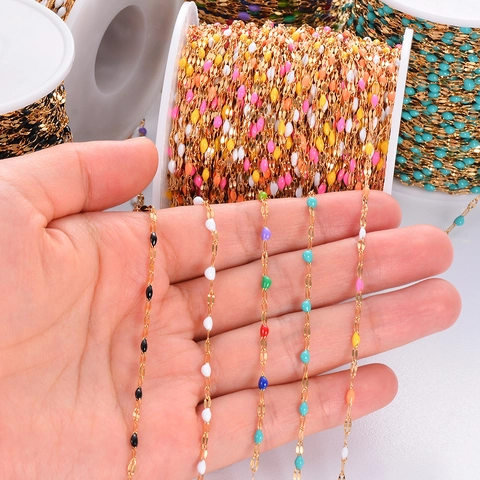 Stainless Steel Enamel Lips Beaded DIY Jewelry Making Chain Gold Plated Drip Oil Chain For Necklaces Bracelets Crafting