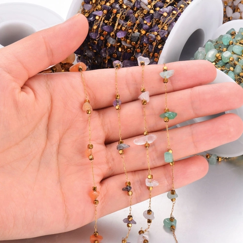 Bohemian Stainless Steel DIY Jewelry Making Chain With Multicolor Natural Crushed Stone Beads Gold Square Beads For Necklace Bracelet